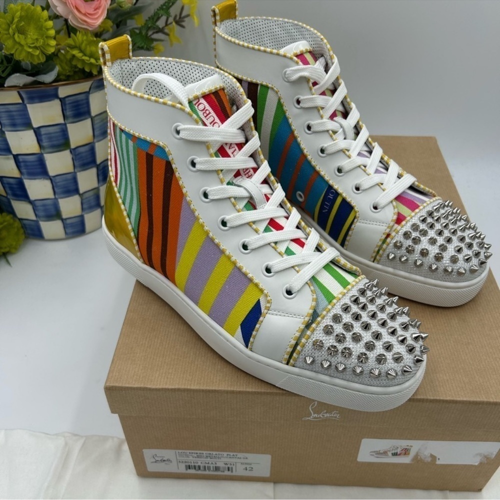 Men’s Christian Louboutin Lou spikes high top sneakers size 42 made in Italy